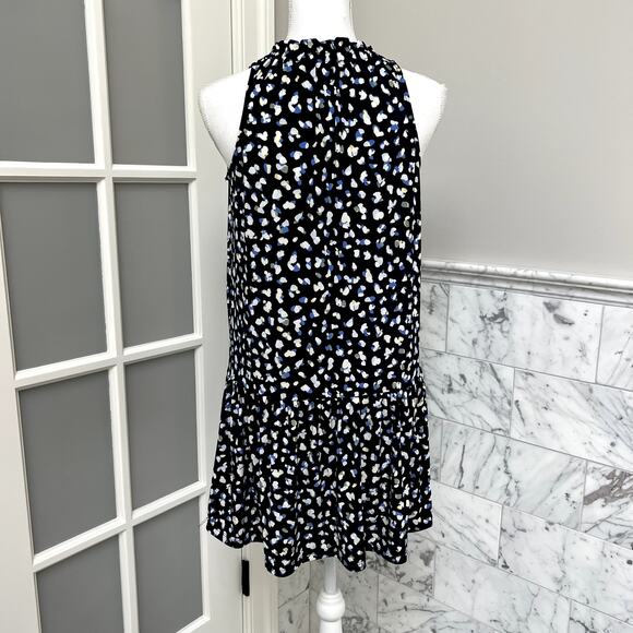 Banana Republic Blue Leopard Print Knit Jersey Flounce Shift Dress Small Petite - Picture 2 of 5